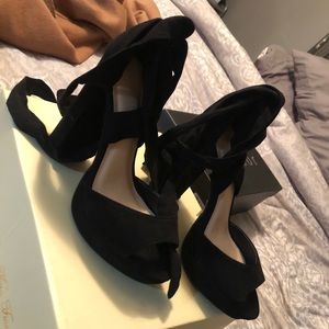 Black Lace Up Block Heels